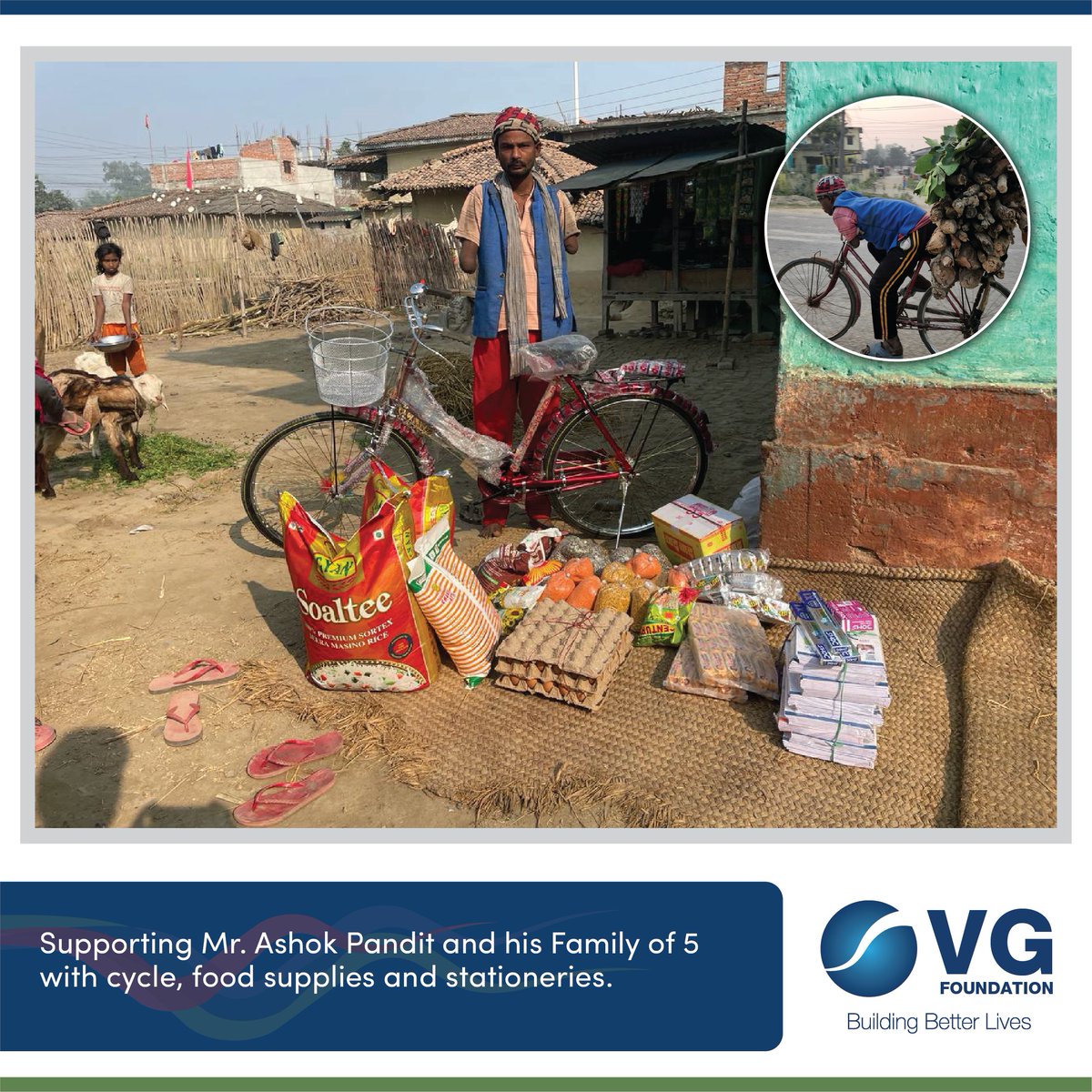 VGFoundation's tweet photo. In a heartwarming display of resilience and compassion, VG Foundation has stepped forward to support Ashok Pandit, a 38-year-old man from Rautahat, whose inspiring story captured the attention of many through a recent article in Kantipur. https://t.co/ReSLhmBFMS