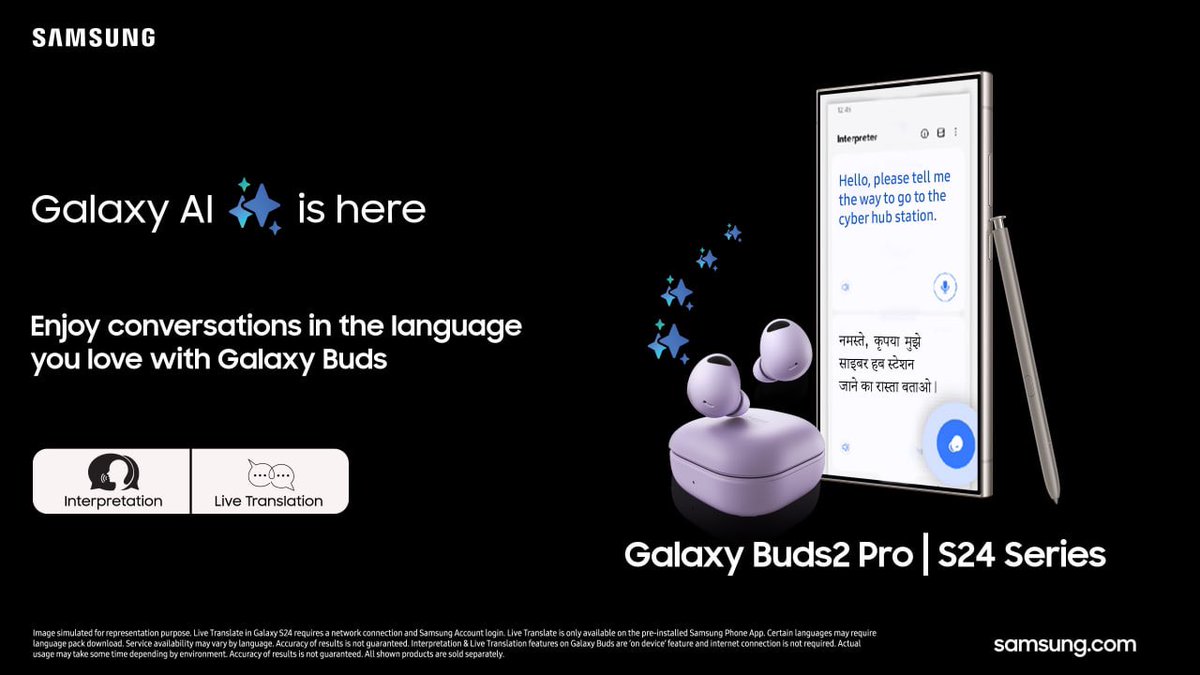 #Samsung has recently launched an OTA update for the #GalaxyBuds2, #GalaxyBuds2Pro , and #GalaxyBudsFE in India. This update incorporates real-time translation and interpretation on the #GalaxyS24    phones.

The update enables users to translate voice calls effortlessly
