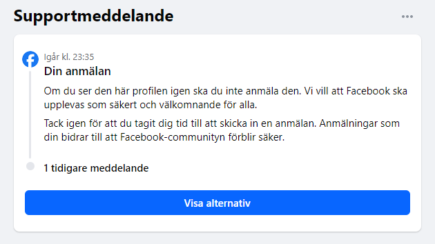 Anmälde en 100% fake profil av svensk kändis och så får man detta som svar...

Vad är det för fel på de som jobbar med ta hand om anmälningar?

#itsäkerhet #it #support #meta #facebook #kändis