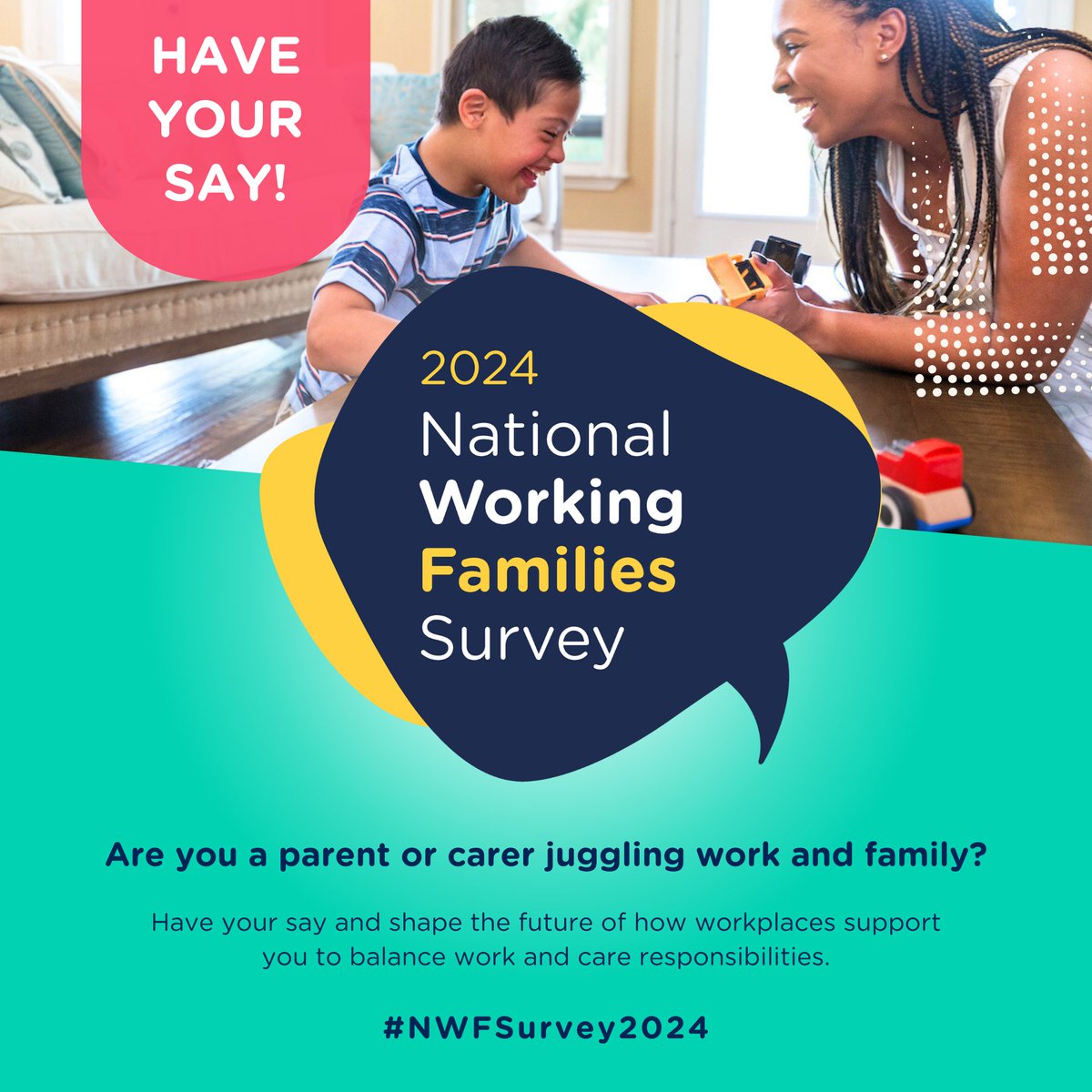 Are you a parent or carer juggling work &amp; family? 

The 2024 National Working Families Survey opens today, and it's your chance to have a say in how workplaces can better support people with caring duties.

Take part here: nationalworkingfamiliesreport.org

<a href="/parentsatworkau/">Parents At Work</a> #NWFSurvey2024
