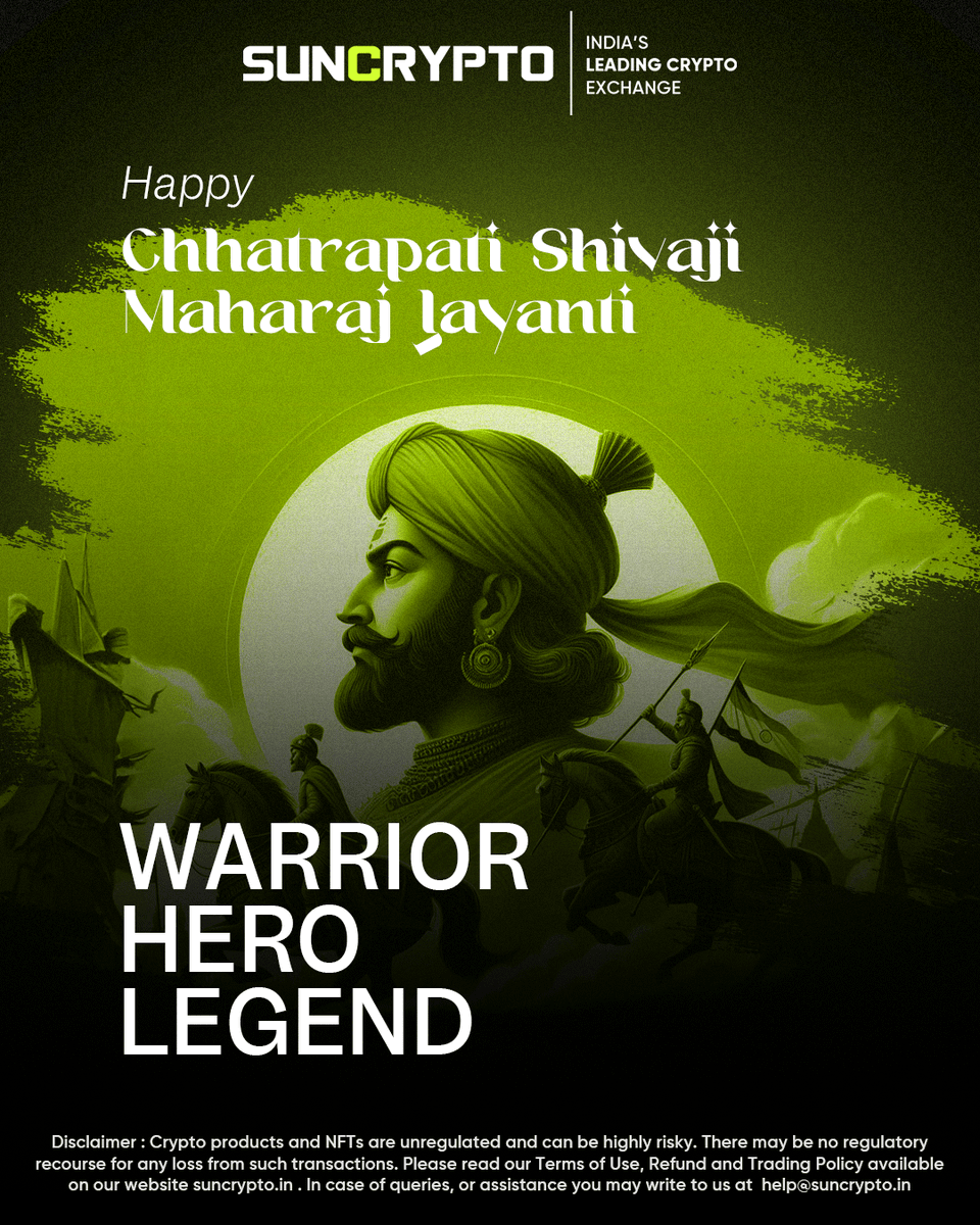 suncryptoin's tweet photo. On this day, let's pay tribute to Chhatrapati Shivaji Maharaj, who fought tirelessly for the rights and dignity of his people. 💪🏻🇮🇳

#छत्रपतिशिवाजीमहाराज #ShivajiJayanti #Suncryptoin #Suncryptoexchange https://t.co/0pehB1g7b9