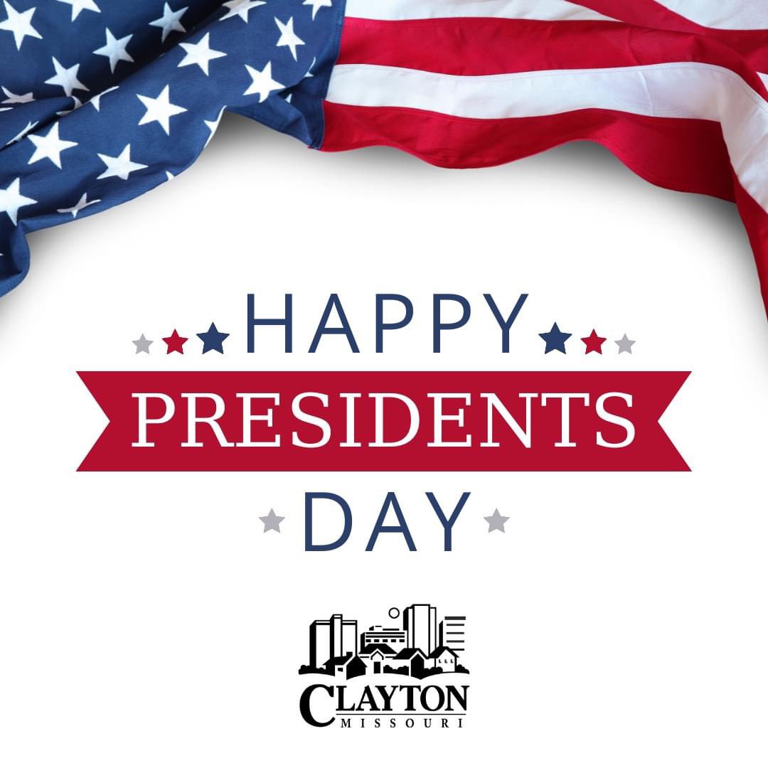 In observance of the Presidents Day holiday, city offices will be closed Monday, Feb.19. The @CenterofClayton will be open regular business hours, 5:15 a.m. - 9:00 p.m.; however, no classes/programs or nursery services (the Kid Center) will be available.