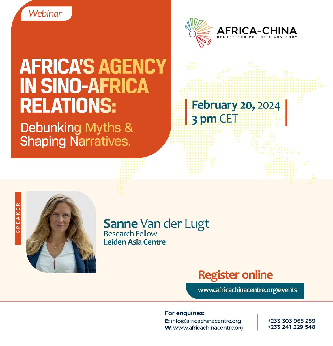 africhinacentre's tweet photo. 𝐖𝐡𝐨'𝐬 𝐒𝐩𝐞𝐚𝐤𝐢𝐧𝐠? 📌  

Sanne van der Lugt, Research Fellow at the LeidenAsiaCentre is our key presenter. 

𝐑𝐄𝐆𝐈𝐒𝐓𝐄𝐑 𝐇𝐄𝐑𝐄: https://t.co/dEuUNumnry

#accpa #africachinacentre #sinoafrica #africachinain2024 #africachinarelations #webinar #china #africa https://t.co/vTQCcvyEzi