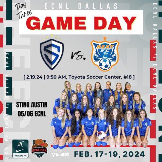🚨Day 3 Schedule Drop🚨Come watch us play!!! <a href="/ImYouthSoccer/">ECNL/GA/Recruiting/College Soccer</a> <a href="/ImCollegeSoccer/">College Soccer Truth ™</a> <a href="/sting_austin/">Sting Austin</a> <a href="/TopDrawerSoccer/">TopDrawerSoccer</a> <a href="/PrepSoccer/">Prep Soccer ⚽️</a> <a href="/ECNLgirls/">ECNL Girls</a> <a href="/EcnlTexas/">ECNL Girls Texas Conference</a>