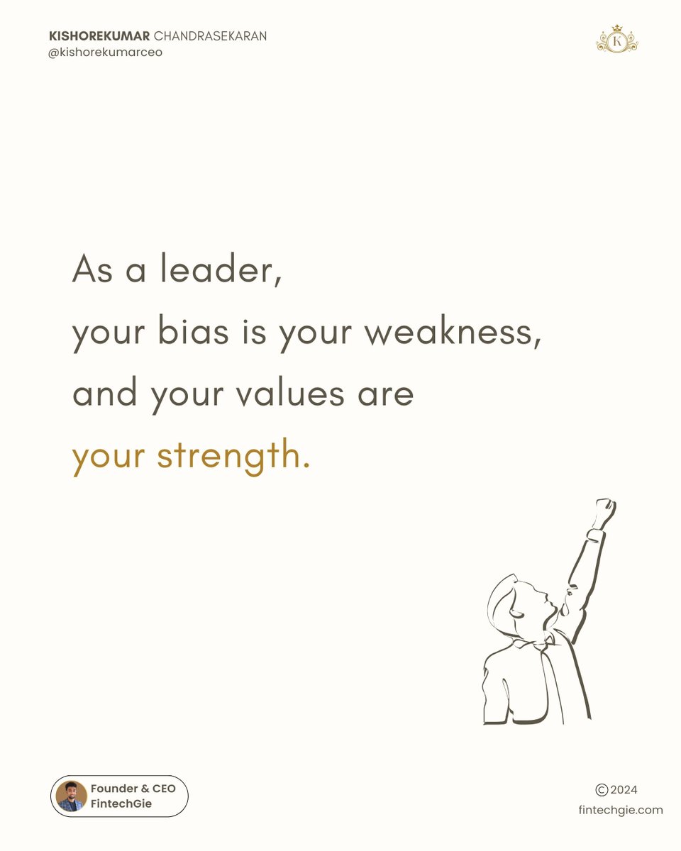kishorekumarceo's tweet photo. Leading with bias weakens, while leading with values strengthens. #Leadership #Values #Strengths https://t.co/QHeSrCLRHC