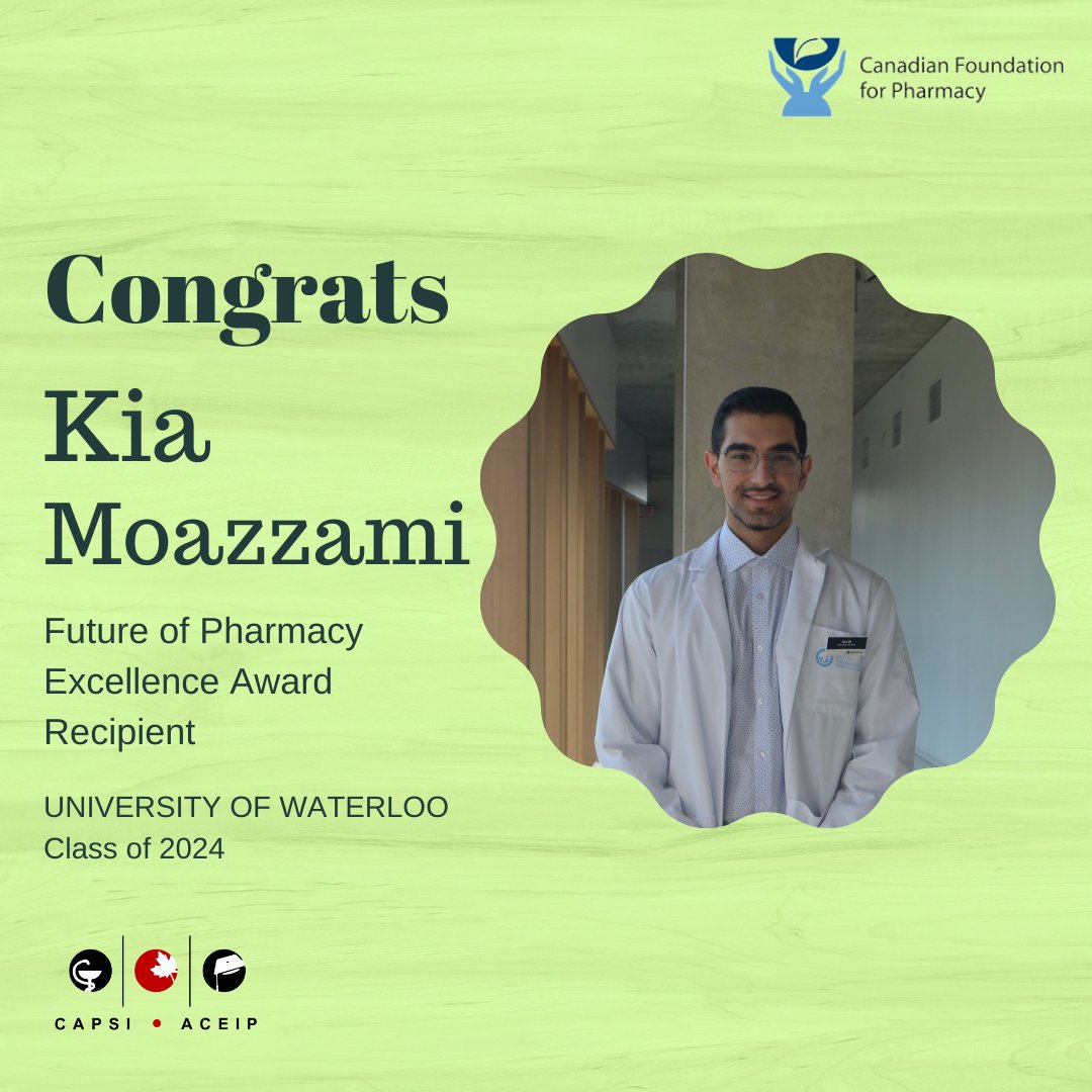 Kia Moazzami is a fourth-year Doctor of Pharmacy student at the University of Waterloo. Throughout his years at the School of Pharmacy, Kia has had a significant positive impact on student life through his various leadership roles, research and advocacy work. 1/5