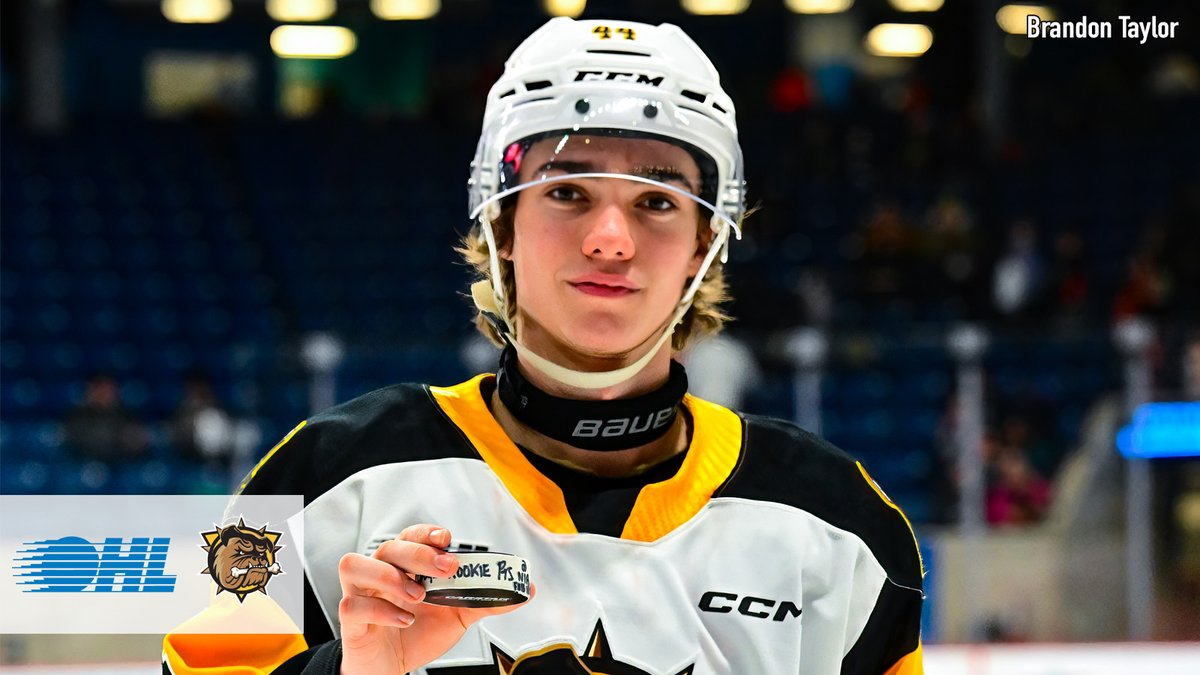 OHLHockey's tweet photo. Jake O'Brien scored twice to make @BulldogsOHL history on Sunday in Niagara, eclipsing Arthur Kaliyev's 2017-18 mark for points by a rookie as he closed-out the afternoon with 50 on the season.

READ 🗞️: https://t.co/QOO03YN3Xp https://t.co/peN5Sacasb