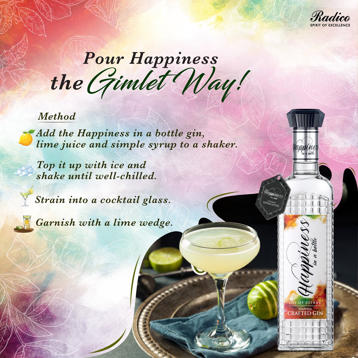 With the perfect blend of gin, lime juice, and a touch of sweetness, each sip promises a burst of delightful flavours with Happiness in a bottle. So, what are you waiting for? Start mixing today! #HappinessInABottle #JoyOfSharing #JoyfulFusion #HappilyCraftedGin #Gin #Mixology