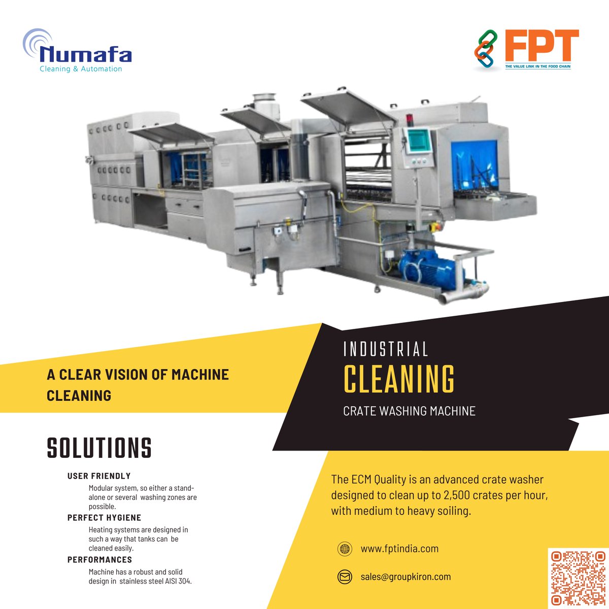 The Numafa Cleaning & Automation's ECM Quality is an advanced crate washer designed to clean up to 2,500 crates per hour, with medium to heavy soiling.
 
 Delve deeper into our expertise on our blog: fptindia.com/blog/crate-was…

#cratewasher #industrialwasher