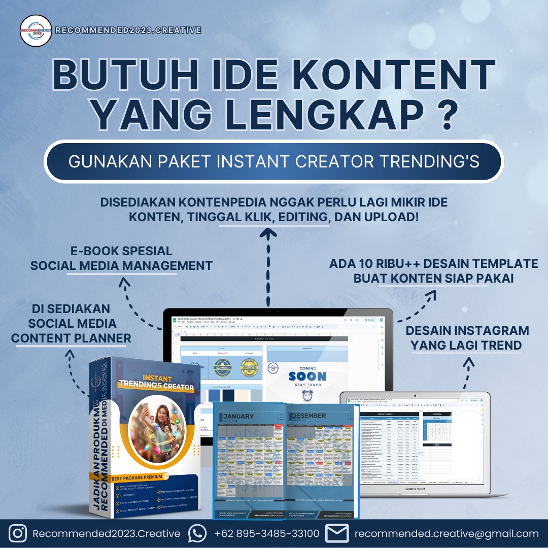 Recommended2023's tweet image. Butuh ide kontent yang lengkap ?

Yuk, langsung cek link di bio sekarang juga!😍

#SocialMediaContent #ContentPlanner #ContentCreation #SocialMediaMarketing #DigitalMarketing #ContentStrategy #ContentIdeas #BrandIdentity #ContentDesign #ContentCuration