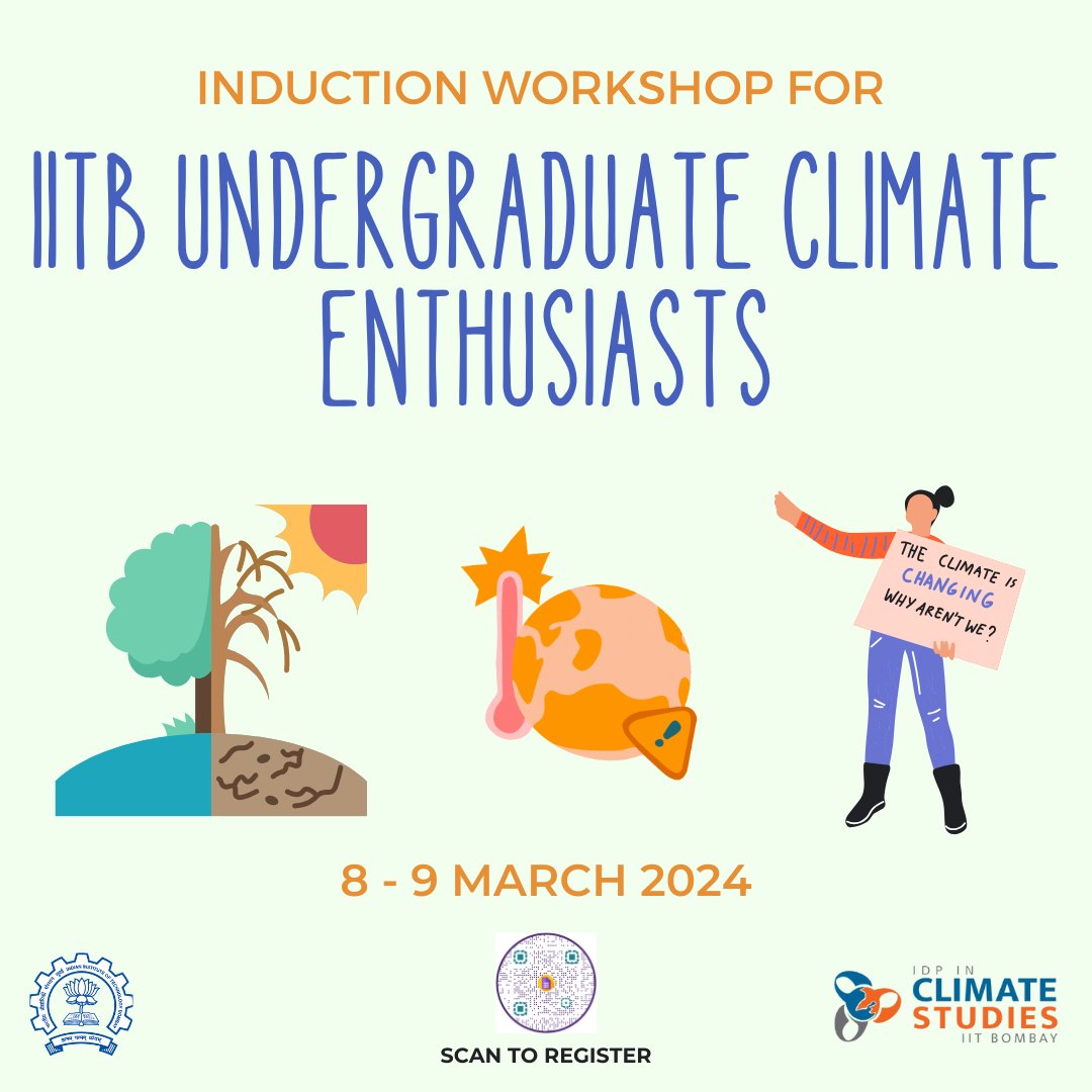 📢Attention! All 2nd/3rd year B.Tech., 4th year Dual-Degree climate enthusiast students at @iitbombay!

Register here ibit.ly/vRbuS or scan the QR below.

Write to office.climate@iitb.ac.in for any queries.

Schedule - drive.google.com/file/d/1hzfEG1…