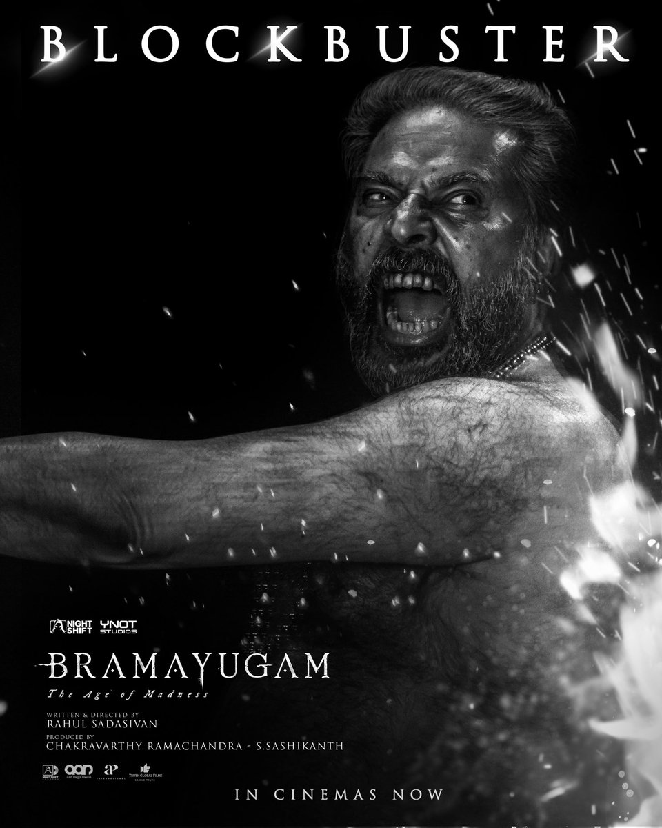 Blockbuster #Bramayugam ! #Bramayugam starring @mammukka Written & Directed by @rahul_madking Produced by @chakdyn @sash041075 @allnightshifts @studiosynot @Truthglobalofcl @AanMegaMedia @APIfilms @SureshChandraa @pro_sabari @venupro