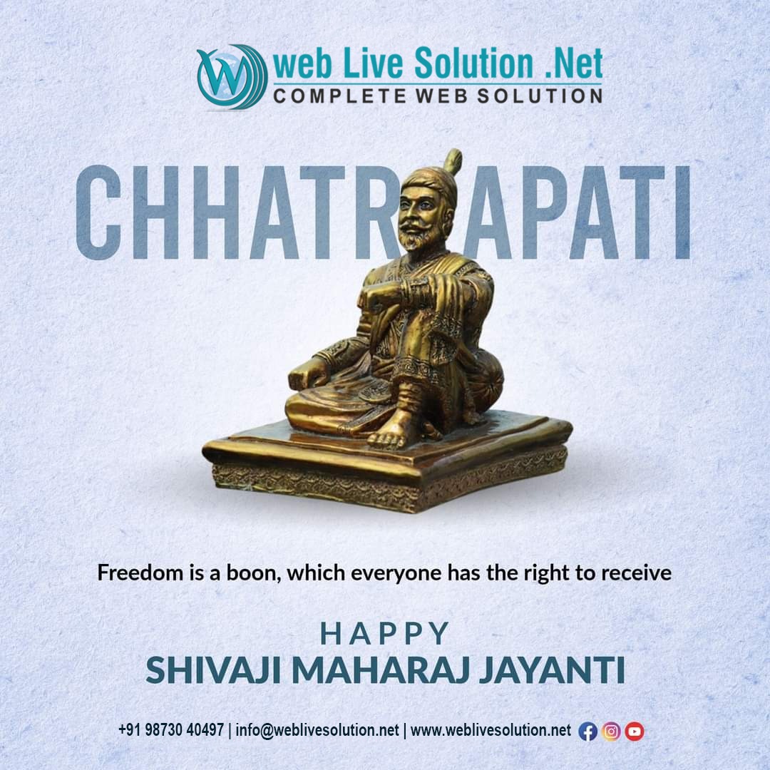 WebLiveSolutio1's tweet image. Freedom is a boon, which everyone has the right to receive.

Chhatrapati Shivaji Maharaj Jayanti

#WebLiveSolution.Net #shivajimaharaj #maharashtra #shivaji #marathi #maharaj #maratha #chatrapati #sahyadri #shivajimaharajhistory #india #sambhajimaharaj #marathaempire #shivajiraj