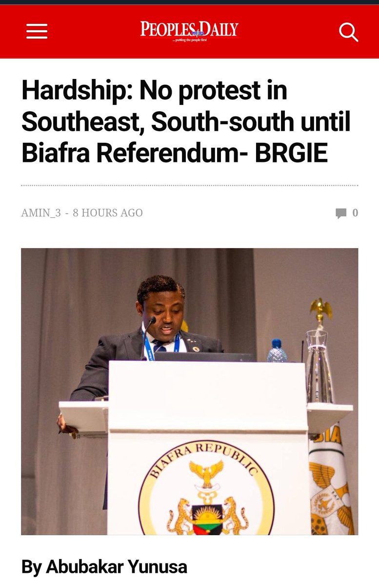 RealDsuccess's tweet photo. There will be no protest until our declaration this year. Biafra is systematically exiting Nigeria and we can’t protest against the result of Biafra Liberation”, the hardship in Nigeria is as a result of the economic strangulation imposed by the Biafra government through actions and measures and that has led to many multinational companies fleeing from Nigeria”, he said.
https://t.co/zbcN1A2ILA