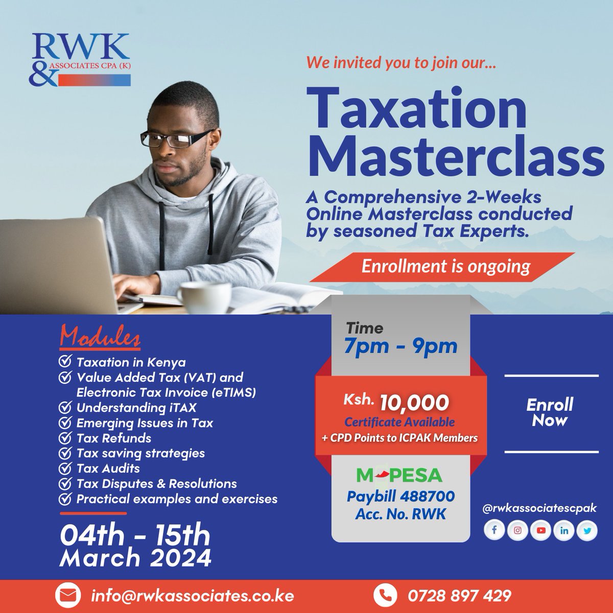RWKAfrica's tweet photo. πTax Season is Here!! Are you ready??
Are taxes stressing you out? Join our Taxation Masterclass to confidently navigate the tax maze and keep more money in your pocket!
Enroll Here: https://t.co/o0EEWbfWJy
#taxes #taxseason #taxationmasterclass https://t.co/Of64sYRHvZ