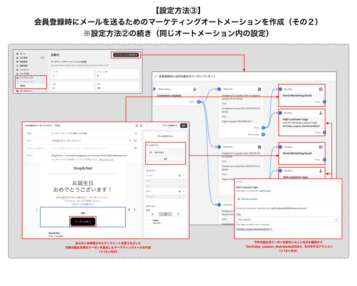 Shopifyのマーケティングオートメーションを使って誕生月クーポン配布を実施するなら、新規会員登録時も誕生月の方にはクーポンを送付したいところです。その設定例です。
x.com/sh_sakamoto/st…
#Shopify