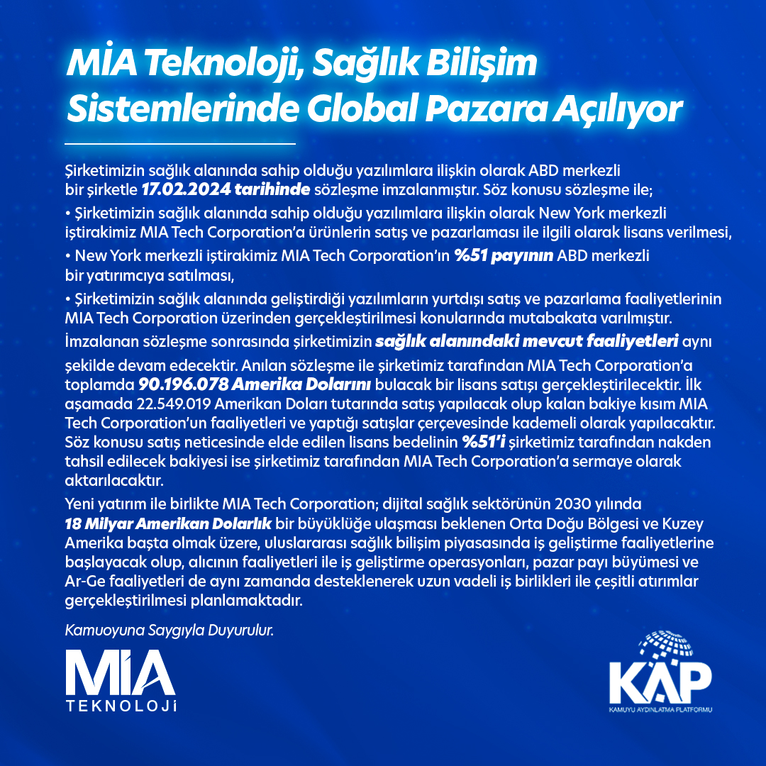 miateknoloji's tweet photo. MİA Teknoloji, Sağlık Bilişim Sistemlerinde Global Pazara Açılıyor!

🔗https://t.co/CEmvFuFOKc https://t.co/6SFPSqw9bA