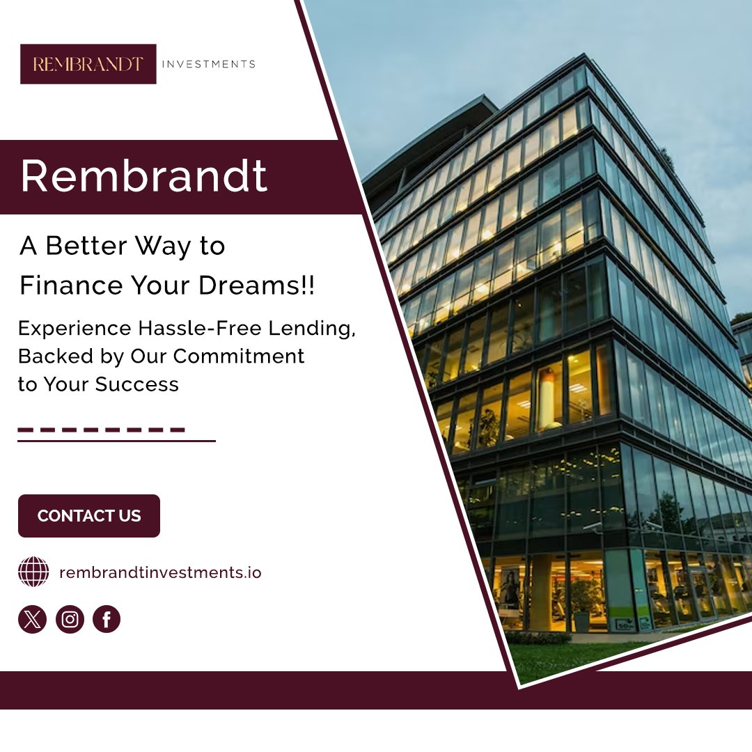 An alternative commercial real estate investment fund with an entrepreneurial approach customized for each unique borrower and asset. 

Contact us now
Call on 561-486-8787
#rembrandt #financeyourdreams #lendingmadesimple #successguaranteed #investments #financialfreedom #dreambig