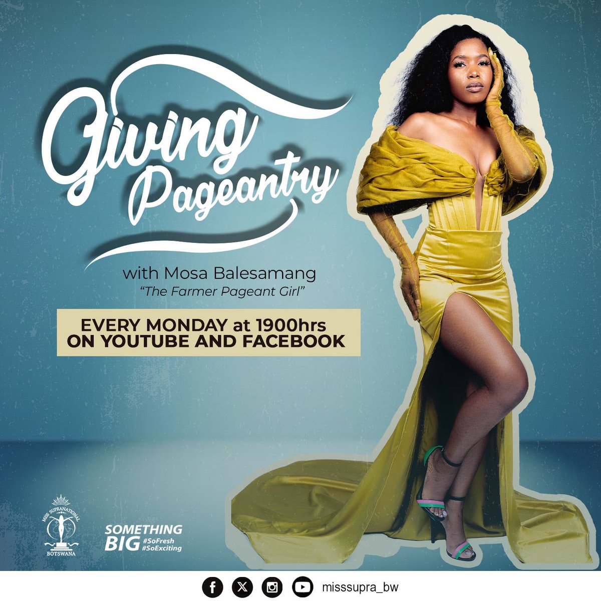 Catch this weeks GIVING PAGEANTRY Podcast with fresh fashion leads, and juicy details on the Miss Supranational Botswana contestants battle!
Enjoy. Monday 1900hrs
#GivingPqgeqntry #MissSupranational #Elevate #Beauty #MSB24  #Botswana #SomethingBig  #Models #Beauty #Podcast