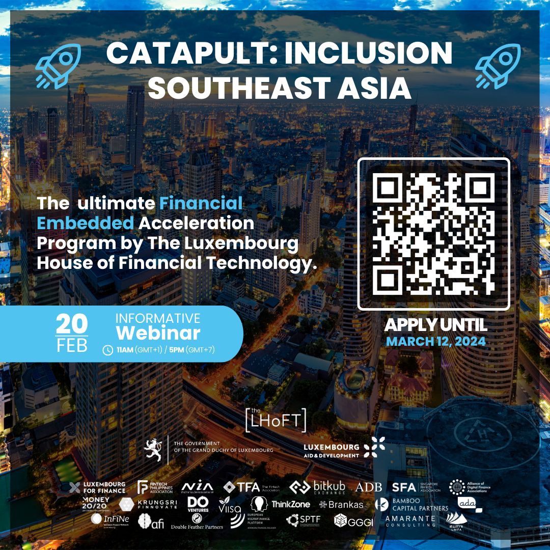🚀 Learn how to boost your #EmbeddedFinance startup in Southeast Asia with Catapult. Register for the 30-min webinar with 15-min Q&A. 🚀

🗓️ Tuesday, February 20, 2024 at 11:00AM (GMT+1) / 5:00PM (GMT+7)

LINK: us02web.zoom.us/meeting/regist…