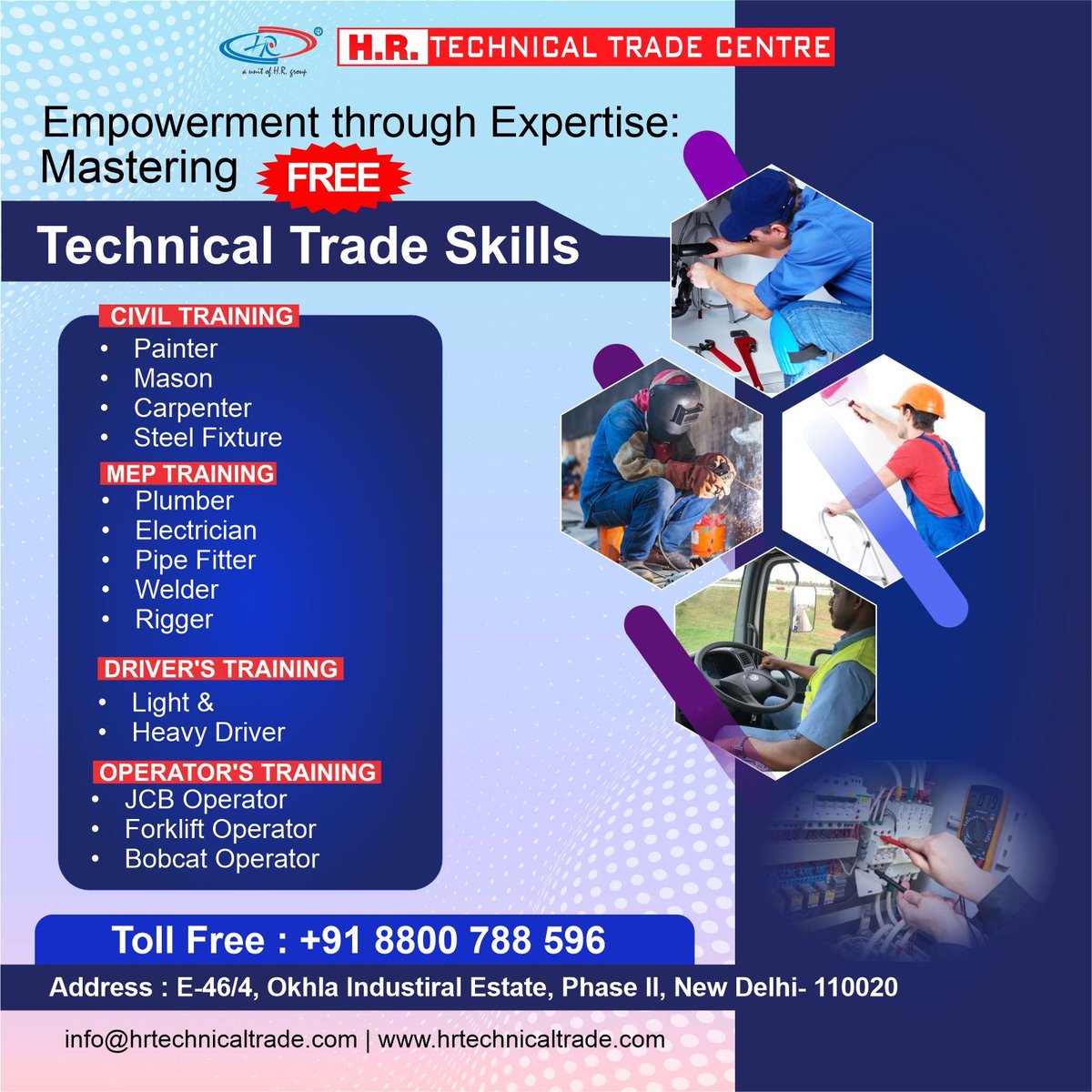 hrinewdelhi's tweet photo. 🔧👨‍🔧 Empowerment through Expertise: Mastering FREE Technical Trade Skills! 💼🔨

Join H.R. Technical Trade Centre &amp; unlock the potential of your career in various technical fields! 🌟

📞Contact us: +91 8800 788 596
📧 Email: info@hrtechnicaltrade.com

#TechnicalTrade @hriuae https://t.co/pKzm9mPrcw