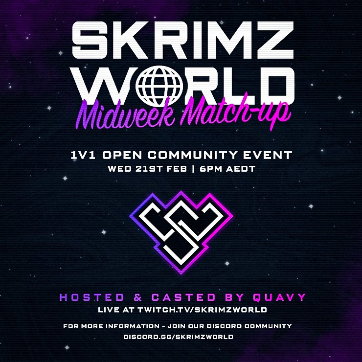skrimzworld's tweet photo. π’ Next up.. SW Midweek Match-up β¨οΈ
β‘οΈ 21 Feb, 6pm AEDT
β‘οΈ 1v1
β‘οΈ Bo1, semi & gf Bo3
β‘οΈ $30 AUD
π Registrations now open ππΌ
https://t.co/gp2dMH33ks
#SkrimzWorldgg #SWgg #RocketLeague https://t.co/STcNF0tqtu