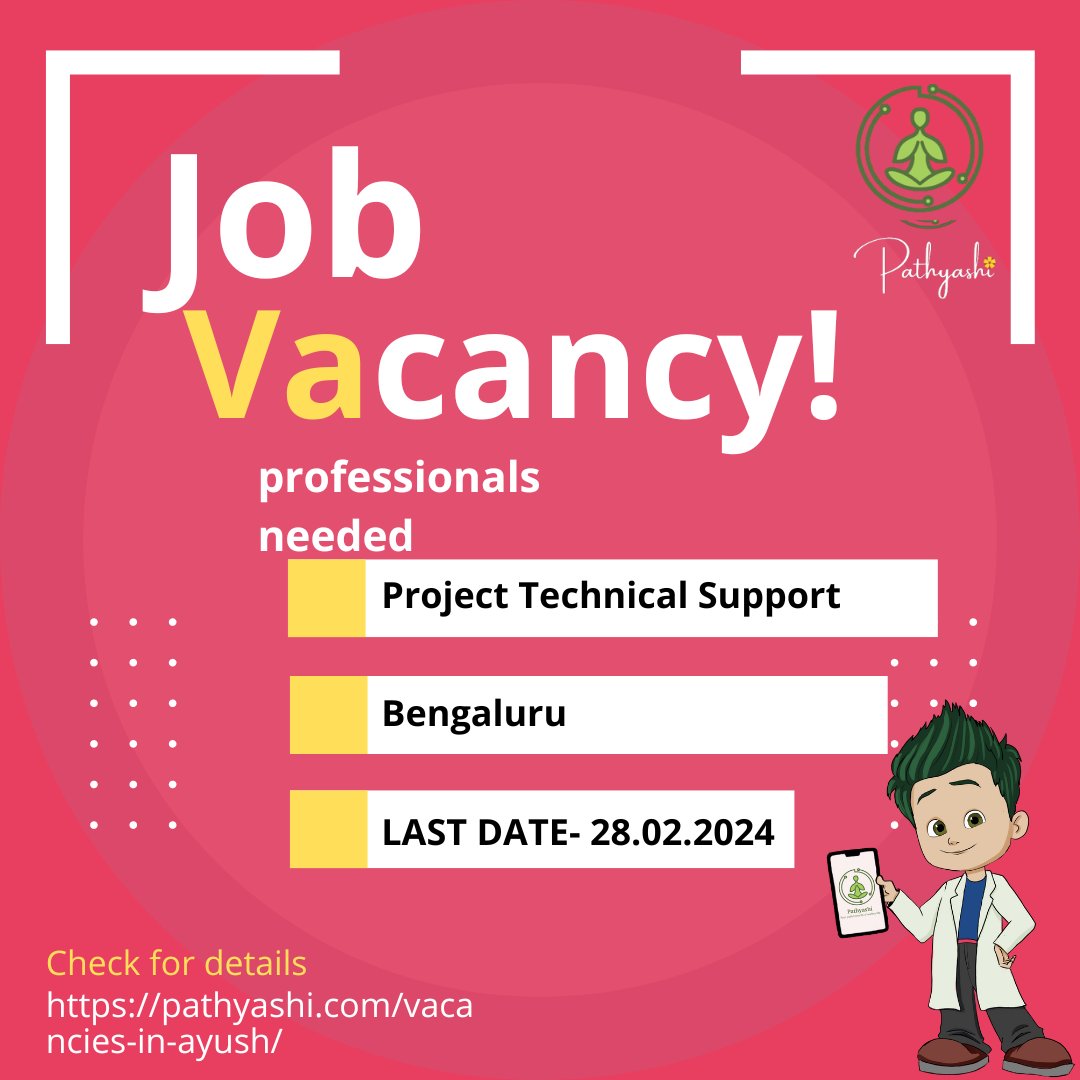 For regular updates in Ayush vacancies/courses
Visit: pathyashi.com/vacancies-in-a…
#ayush #vacancies #Ayurveda #jobs #jobsvacancy #researchscientist #technicalsupport #projectresearch #bengaluru #follow #pathyashi