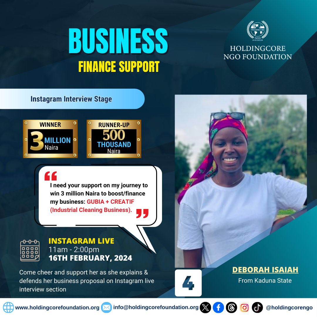 DeborahYakii's tweet image. "Kindly follow @Holdingcorengo to change my story. 
My name is Deborah Isaiah only surviving child of my beautiful mother.After my father's demise,I watched my mum engage in menial jobs like selling charcoal and cleaning to sustain us.
For over 15 years she’s still a cleaner,…