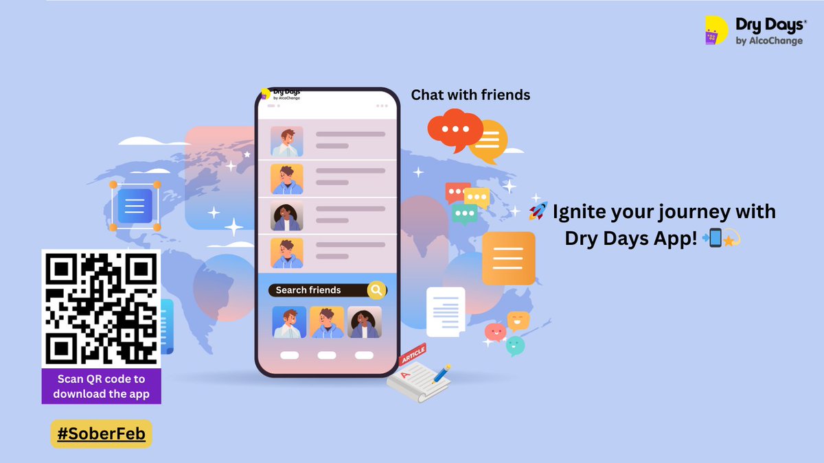 🚀 Ignite your journey with Dry Days App! 📲💫 Explore the Knowledge Hub for health wisdom. 💪 Personalized Motivations, Progress Tracking, Connect with Friends—unlock it all! 🌈 Download #DryDaysApp now! 📷Dry Days: Change Your Drinking 🚀 #SoberFeb ✨