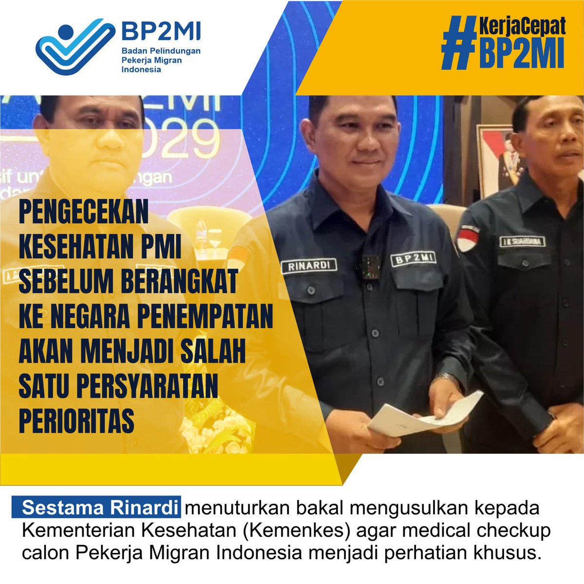 #KerjaCepatBP2MI Momentum emas untuk menjadi Pekerja Migran Indonesia menjadi prioritas BP2MI Raih kesempatan dan nikmati perbaikan sektor perlindungan Pekerja akan d cekan kesehatan sebelum berangkat sangat di utamakan Tapi jangan lupa daftar RESMI @Kepala_BP2MI @AyamSegar3