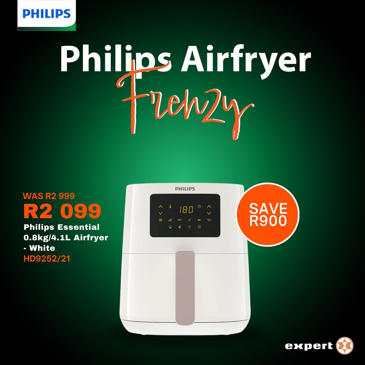 👉SAVE R900 on the @PhilipsHomeSA Essential Airfryer HD9252/21! ✨ Compact design, Rapid Air Technology. Limited time offer, buy it now! ow.ly/nFSU50QCFzi #Philips #LimitedTimeOffer #ExpertSA E&OE | Subject to availability | T&Cs apply | Limited time only.
