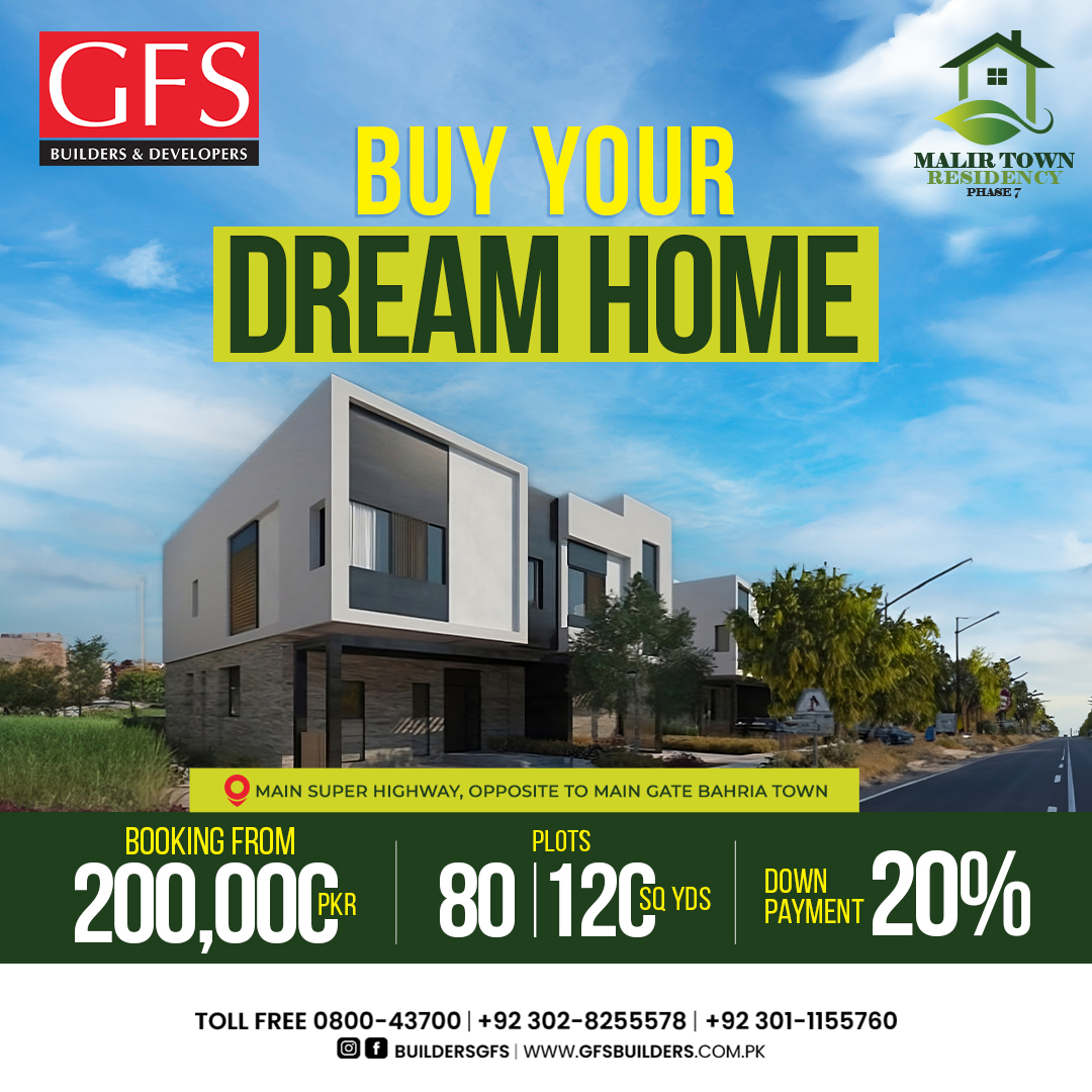 Find your ideal home at Malir Town Residency Phase 7! Conveniently located on the Main Super Highway, opposite the main gate of Bahria Town, offering 80 & 120 sq. yards plots. Booking starts from PKR 200,000. Secure your spot today! 🏡🌟

#gfs #realstate #mtrphase7 #ownahouse