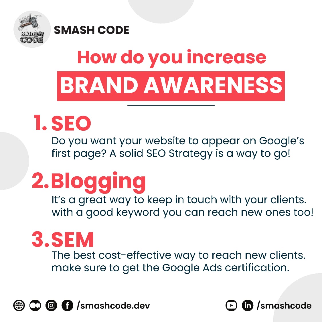 'How do you increase Brand awareness'
Check weblink in first comment...👇
#smashcodedev #smashcode #letsconnect #datastructures #algorithms #length #programming #developer #programmer #text #script #colors  #softwaredeveloper #computerscience #webdev #coding #ai #codinglife