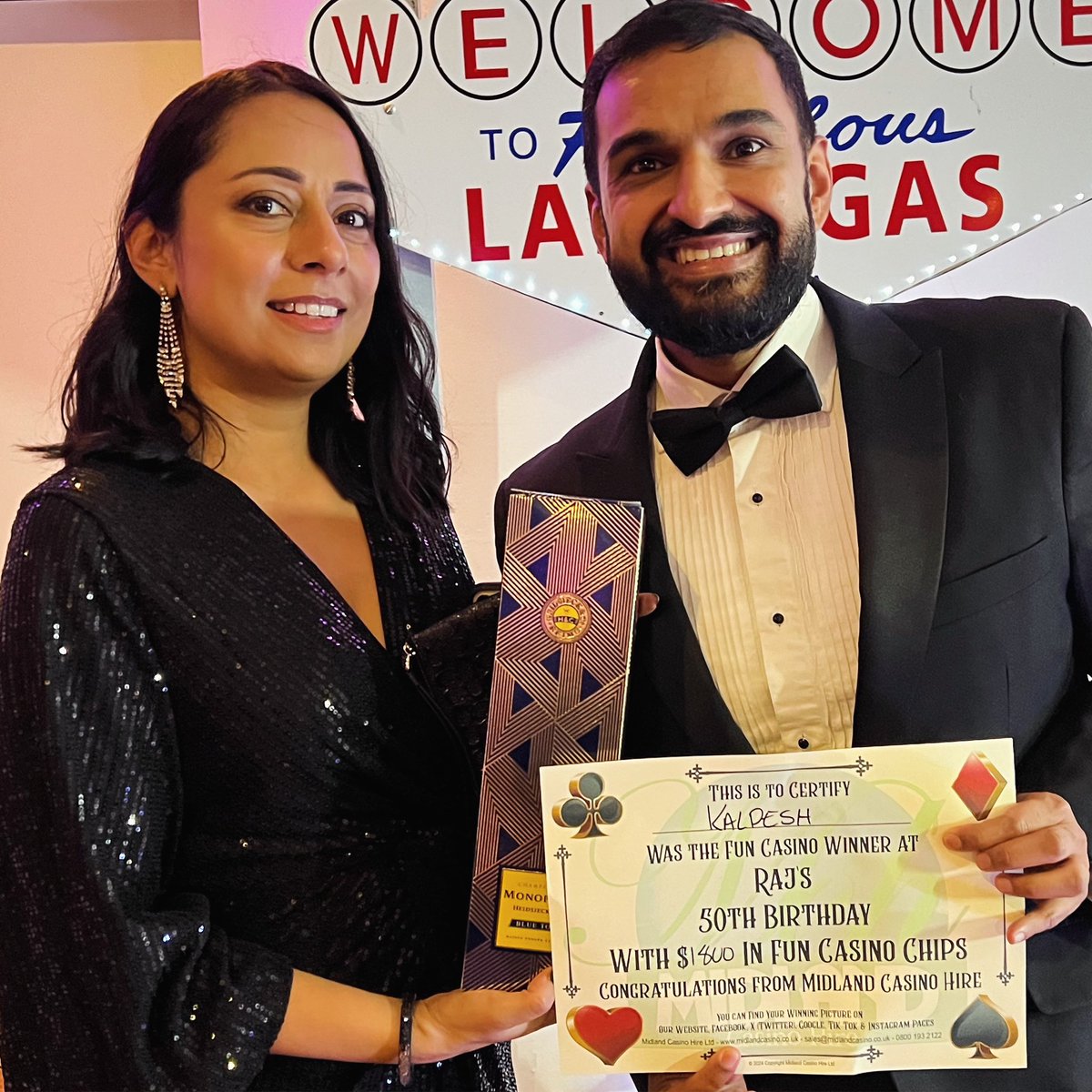 🎉 Huge congrats to Kalpesh for dominating the fun casino at Raj’s 50th Birthday bash with a whopping 1800 fun casino chips! #Winner #CasinoNight #Rajs50th #MystiqueSuite #Leicester #CasinoFun #EventEntertainment #LeicestershireParties #MidlandsEvents #funcasinouk
