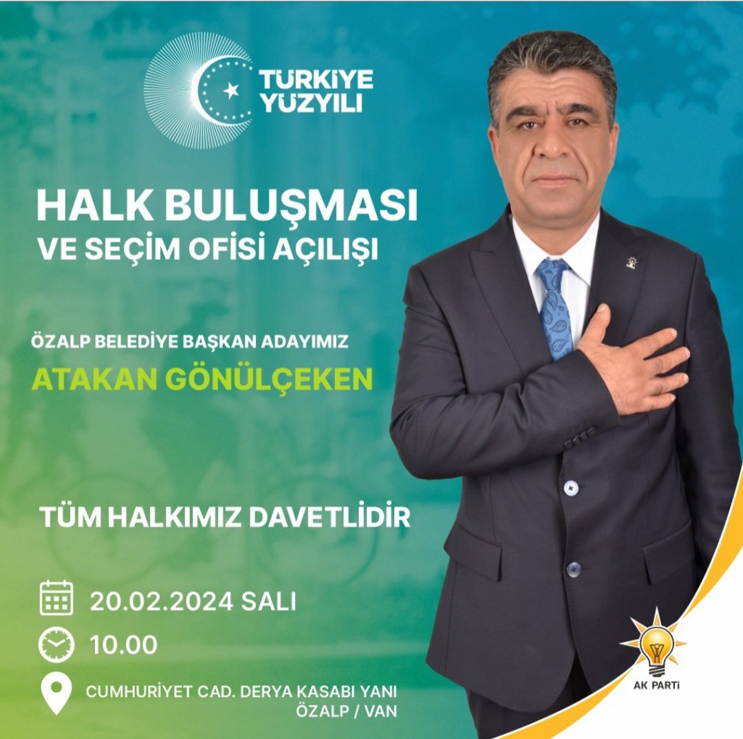 Atakangonulcekn's tweet photo. Sevgili Özalplı hemşehrilerimiz, 
Daha yakın bir iletişim kurabilmek ve görüşlerinizi daha iyi anlayabilmek adına seçim ofisimizi açıyoruz.

Tüm hemşehrilerimizi #TürkiyeYüzyılı belediyeciliğini tanımaya davet ediyoruz.

🗓20.02.2024
🕙10:00
📍cumhuriyet caddesi https://t.co/Af24GY3xpl