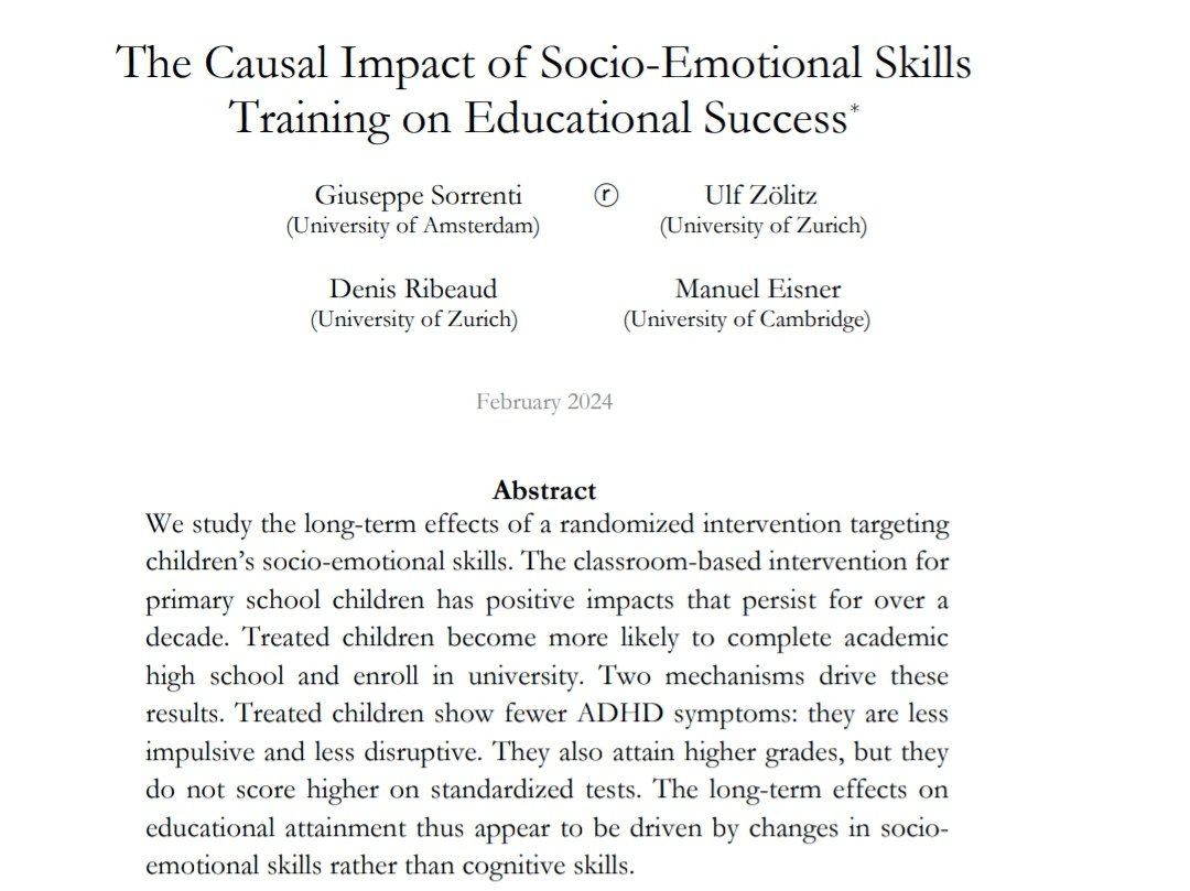 Giuseppe Sorrenti (@giu_sorrenti) on Twitter photo 🚨📢Publication alert! So happy to see online at ReStud (<a href="/RevEconStudies/">The Review of Economic Studies</a>) my paper on socio-emotional skills! Special thanks to the editor and referees for the amazing and super-efficient process that improved the paper. It has been a a fantastic journey!
restud.com/the-causal-imp… 🚨📢Publication alert! So happy to see online at ReStud (<a href="/RevEconStudies/">The Review of Economic Studies</a>) my paper on socio-emotional skills! Special thanks to the editor and referees for the amazing and super-efficient process that improved the paper. It has been a a fantastic journey!
restud.com/the-causal-imp…