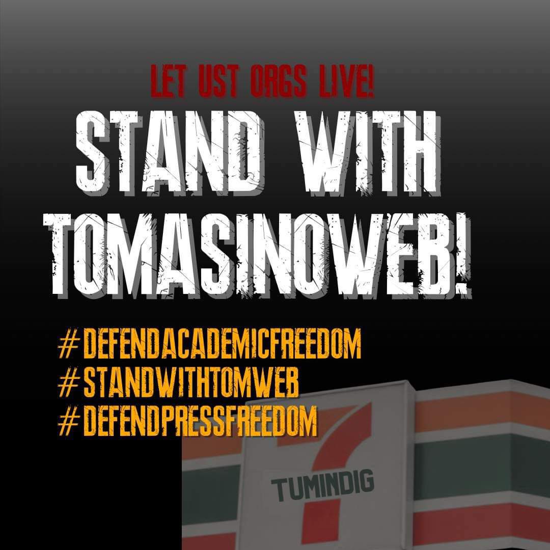 TINDIG UST-SHS stands with the wide Thomasian community in our/their long battle for democratic rights against the repressive UST admin! Defend our academic freedom! No to campus press censorship!

#StandWithTomasinoWeb #ReclaimOurRights