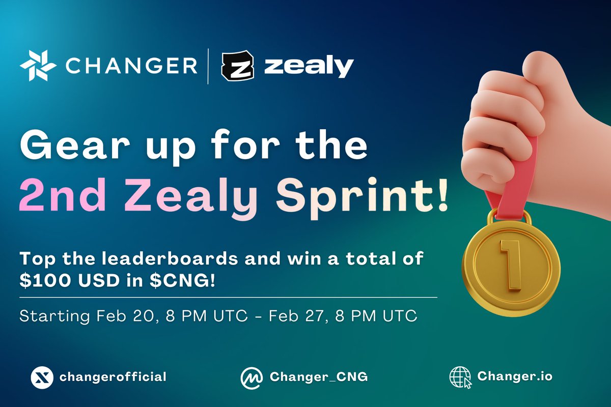 changerofficial's tweet image. Join Changer's 2nd Zealy Sprint: Dive in, Connect, and Seize Victory! ✨
Total Prizepool: $100 USD worth of $CNG 💸

Full details here➡️medium.com/@changeroffici…

#Changer #NewChapter #Zealy #ZealySprint