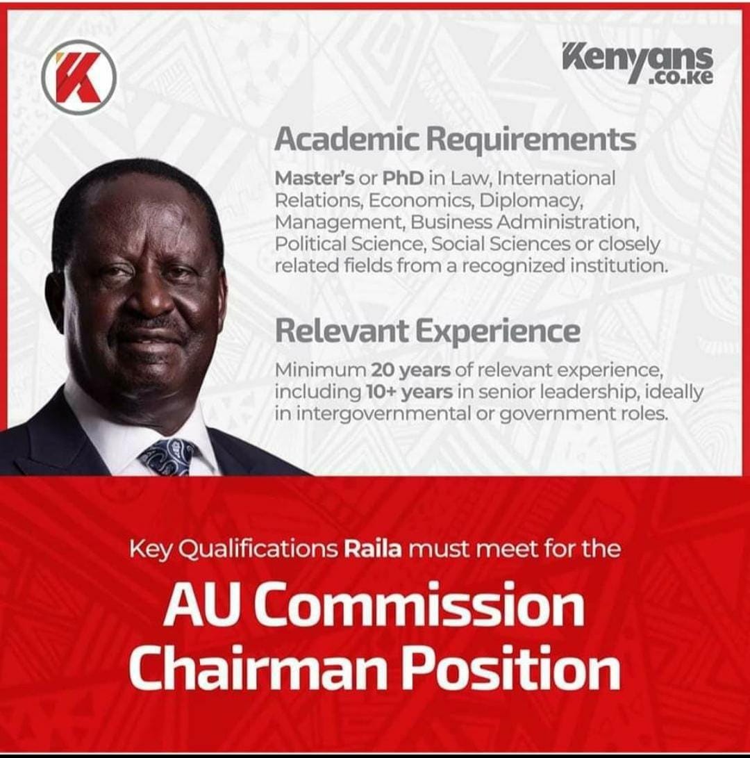 Joshua Muimi (@joshuamuimi_) on Twitter photo Out of all Kenyans senior politicians,only Kalonzo meets these requirements. If all these requirements are true I doubt whether Raila will meet them, let him pass this to <a href="/skmusyoka/">Kalonzo Musyoka</a> who has two master's degrees
One In law and the other in Business Management.
AUC African Union Out of all Kenyans senior politicians,only Kalonzo meets these requirements. If all these requirements are true I doubt whether Raila will meet them, let him pass this to <a href="/skmusyoka/">Kalonzo Musyoka</a> who has two master's degrees
One In law and the other in Business Management.
AUC African Union