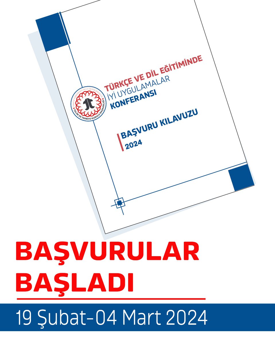 Talim ve Terbiye Kurulu Başkanlığı (@meb_ttkb) on Twitter photo Başkanlığımızca 22-24 Mayıs 2024'te Ankara’da düzenlenecek Türkçe ve Dil Eğitiminde İyi Uygulamalar Konferansı başvuruları bugün başladı. Detaylı bilgi ve başvuru için 👇
meb.ai/7WEAP2
<a href="/tcmeb/">Millî Eğitim Bakanlığı</a> Başkanlığımızca 22-24 Mayıs 2024'te Ankara’da düzenlenecek Türkçe ve Dil Eğitiminde İyi Uygulamalar Konferansı başvuruları bugün başladı. Detaylı bilgi ve başvuru için 👇
meb.ai/7WEAP2
<a href="/tcmeb/">Millî Eğitim Bakanlığı</a>