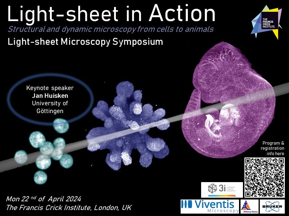 **REMINDER: Light-sheet in Action symposium at The Francis Crick Institute Mon 22nd April** More info here: crick.ac.uk/whats-on/light… We aim to inform and inspire people at all experience levels who are preparing and imaging samples for light-sheet fluorescence microscopy