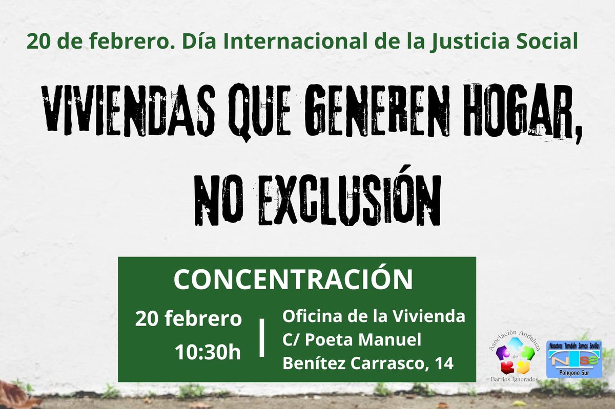 En el marco del Día Internacional de la Justicia Social, desde Asociación Andaluza de Barrios Ignorados y Nosotros También Somos Sevilla, denuncian la ineficaz gestión del parque público de vivienda en Andalucía <a href="/barriosignora2/">Barrios Ignorados</a>