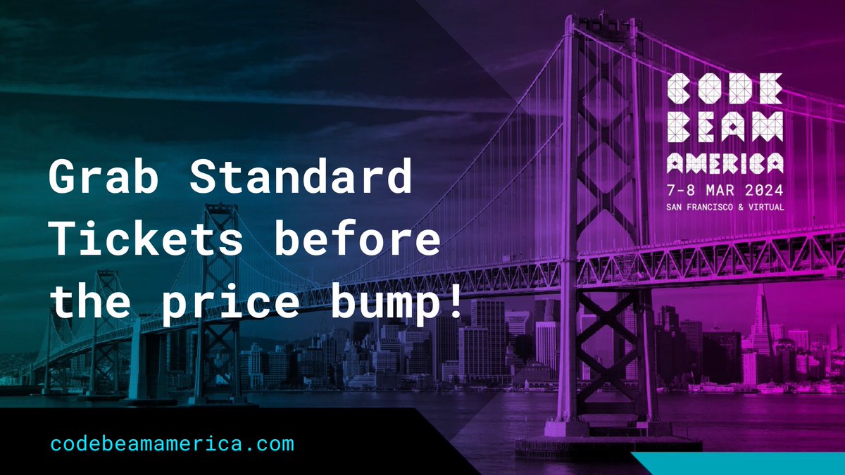 Join us for 2 days of unforgettable conference: connect with like-minded individuals, explore cutting-edge technologies, expand your knowledge, and take your career to new heights! Don't wait until the last minute – book now and save: codebeamamerica.com Last chance to score…