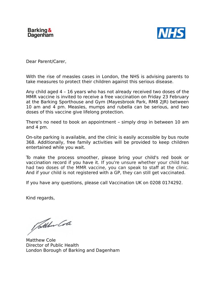 📢Open letter from Matthew Cole Director of Public Health London Borough of Barking and Dagenham on B&D #MMR Campaign 2024👇