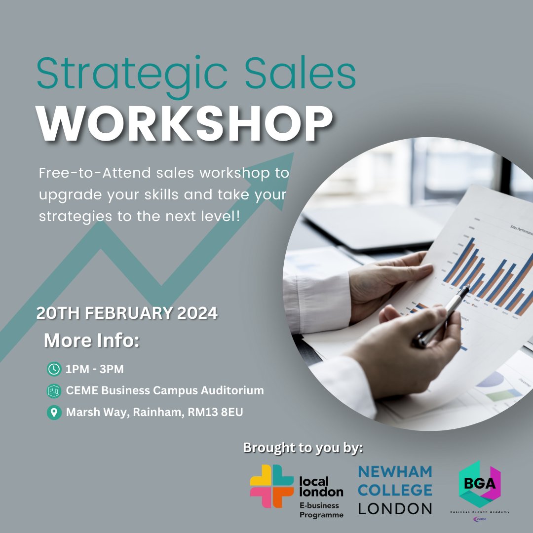 📣 FREE TO ATTEND STRATEGIC SALES WORKSHOP

Brought to you by <a href="/newhamcollege/">Newham College</a> and @local_london1

hosted here at CEME Business Campus!  Click here to register - lnkd.in/eZt9BRBF 

#startups #sales #newhamcollege