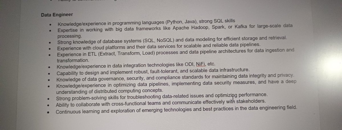 Any Data Engineer in the mid level experience meeting this below JD can ping me if you are looking for any Freelancing projects
#DataEngineer
#Freelance