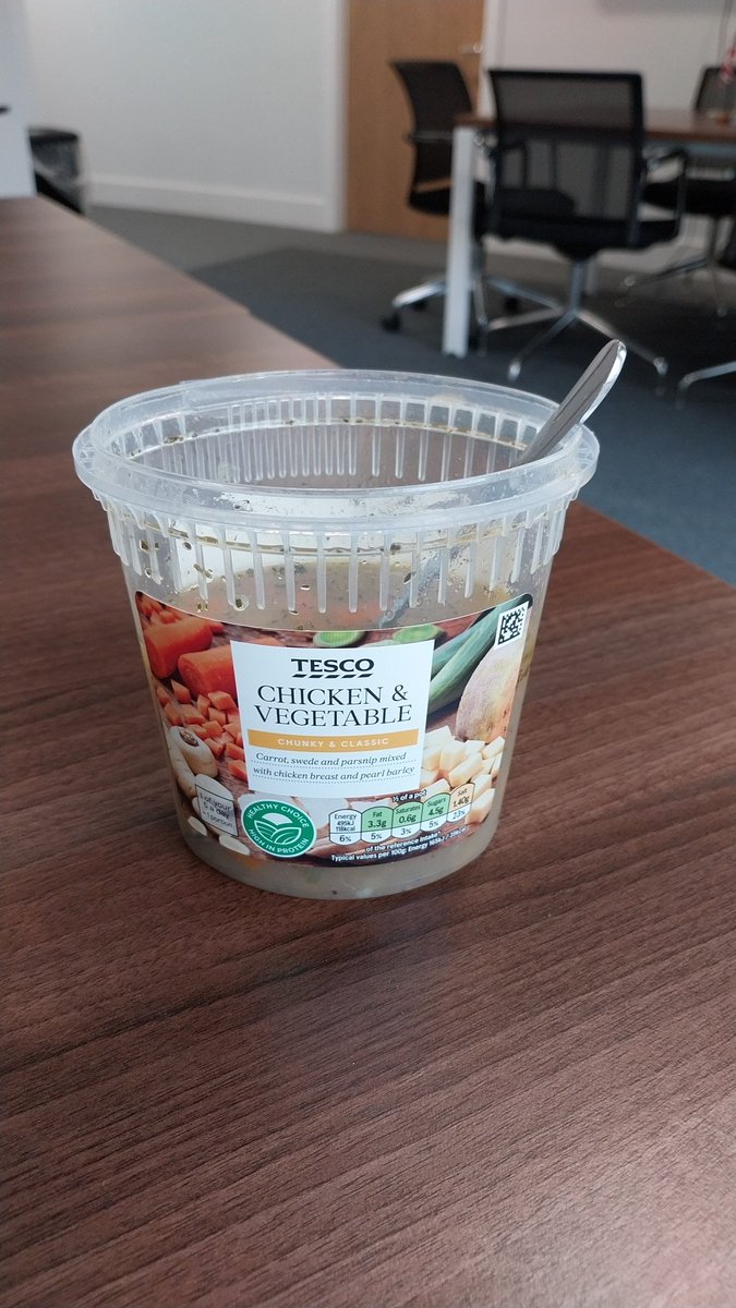 Nearly finished my <a href="/Tesco/">Tesco</a> chicken &amp;vegetable #soup. Not a single piece of meat in the whole pot! #shrinkflation