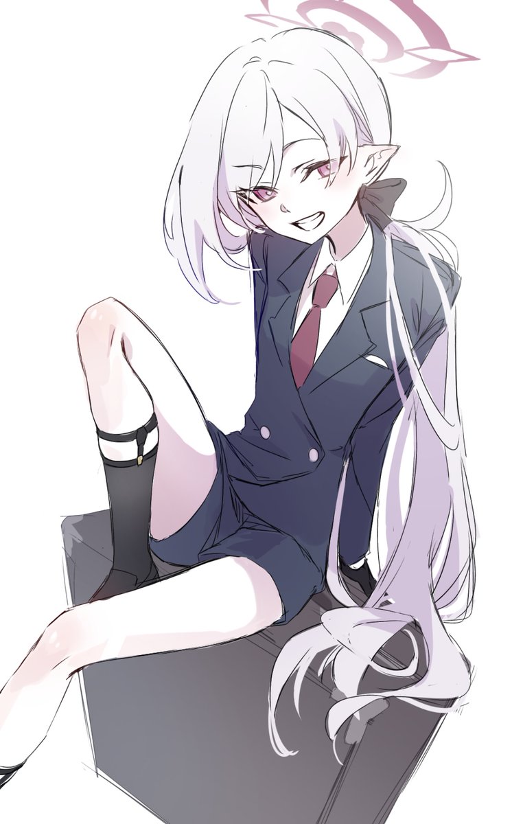 mutsuki (blue archive) halo solo necktie 1girl shorts long hair pointy ears  illustration images