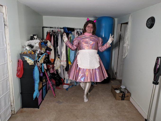 Spent my eve as a sparkly maid-o magical girl, the holographic fabric might not be pvc, but it's still