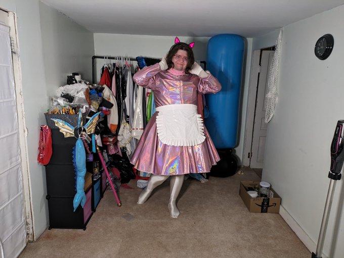 Spent my eve as a sparkly maid-o magical girl, the holographic fabric might not be pvc, but it's still